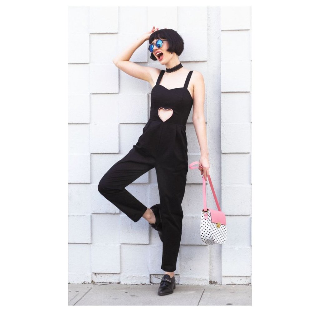 Black Heart-Cutout Jumpsuit - Women's Strappy Romper